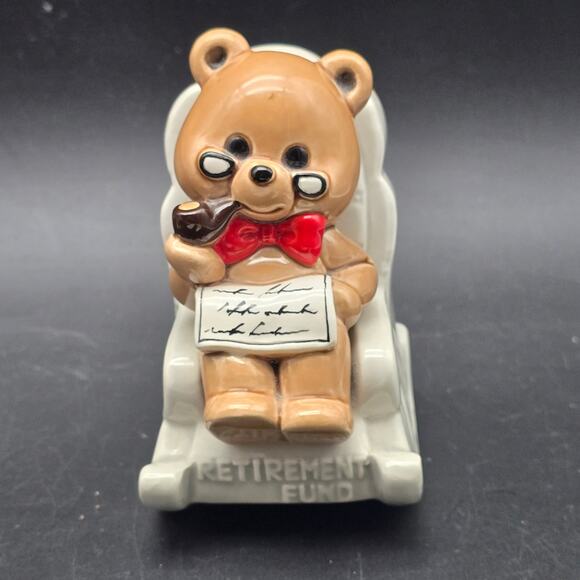 Norcrest Retirement Fund Bear Piggy Bank Vintage Ceramic Male Grandfather - Picture 1 of 6